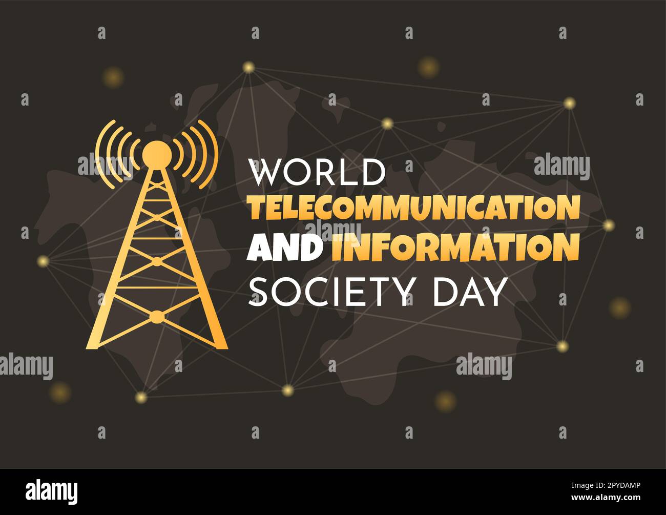 Welttag für Telekommunikation und Informationsgesellschaft am 17. Mai Illustration mit dem Kommunikationsnetzwerk der Erde in handgezeichneten Vorlagen Stockfoto