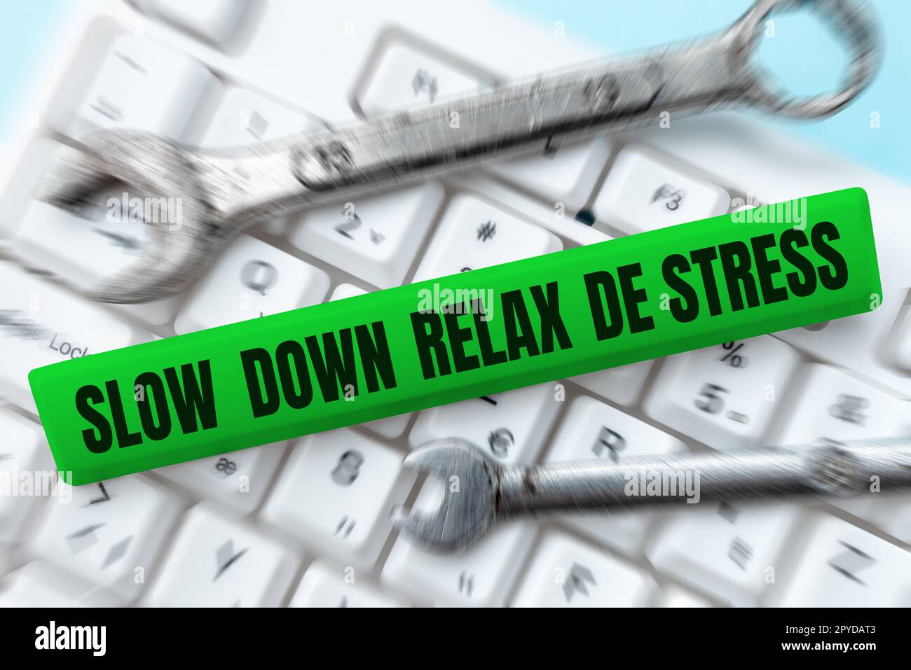Textbeschriftung mit Slow Down Relax De Stress. Konzept bedeutet Pause, Stresspegel reduzieren, Ruhe bewahren Stockfoto
