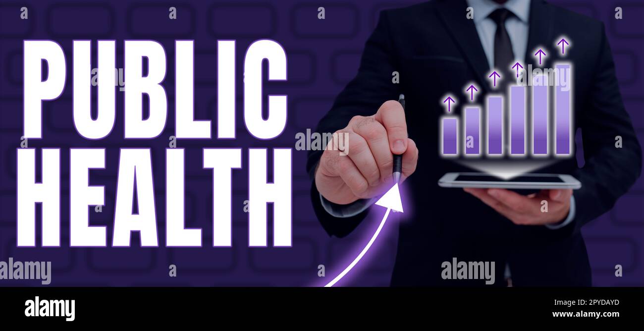 Textzeichen für Public Health. Wort für die Förderung einer gesunden Lebensweise für die Gemeinschaft und ihre Menschen Stockfoto