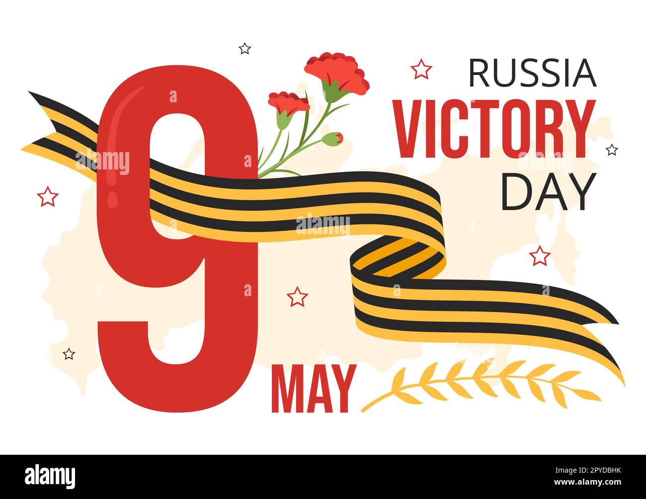 Russischer Siegesfeiertag am 9. Mai Illustration mit Medal Star of the Hero und großem Patriotischen Krieg in flachem Cartoon handgezeichnet für Landing-Page-Vorlagen Stockfoto