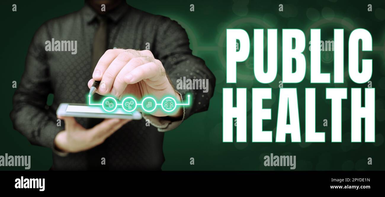 Textzeichen für Public Health. Unternehmensübersicht Förderung einer gesunden Lebensweise für die Gemeinde und ihre Menschen Stockfoto
