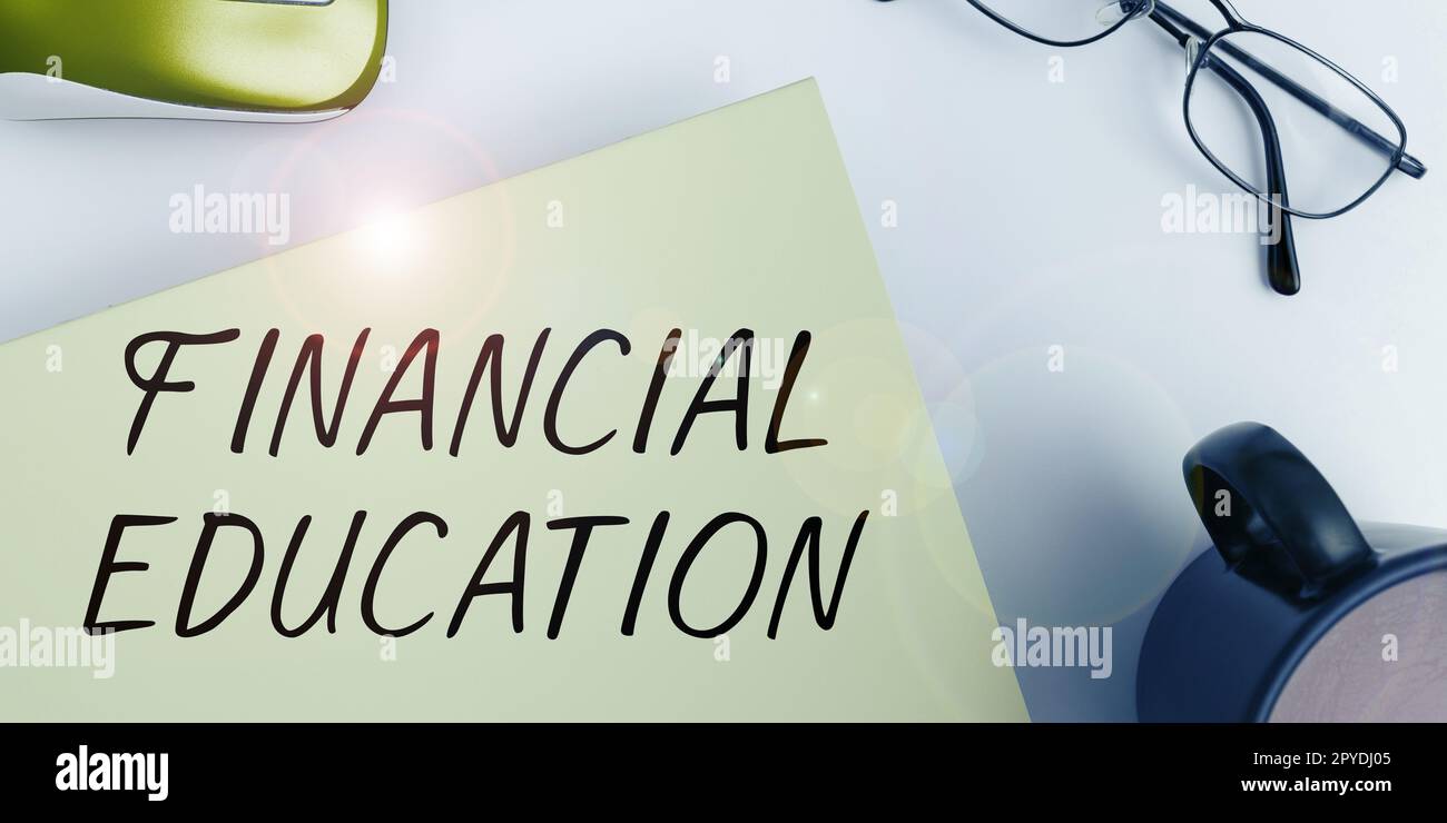 Schild mit der Anzeige "Financial Education". Internetkonzept Verständnis von Währungsbereichen wie Finanzen und Investitionen Stockfoto