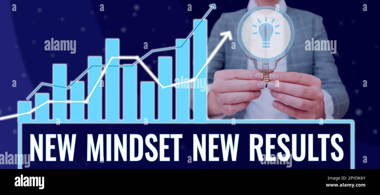 Handschriftlicher Text Neue Einstellung Neue Ergebnisse. Konzept bedeutet offen für Chancen Keine Grenzen Denken Sie größer Stockfoto