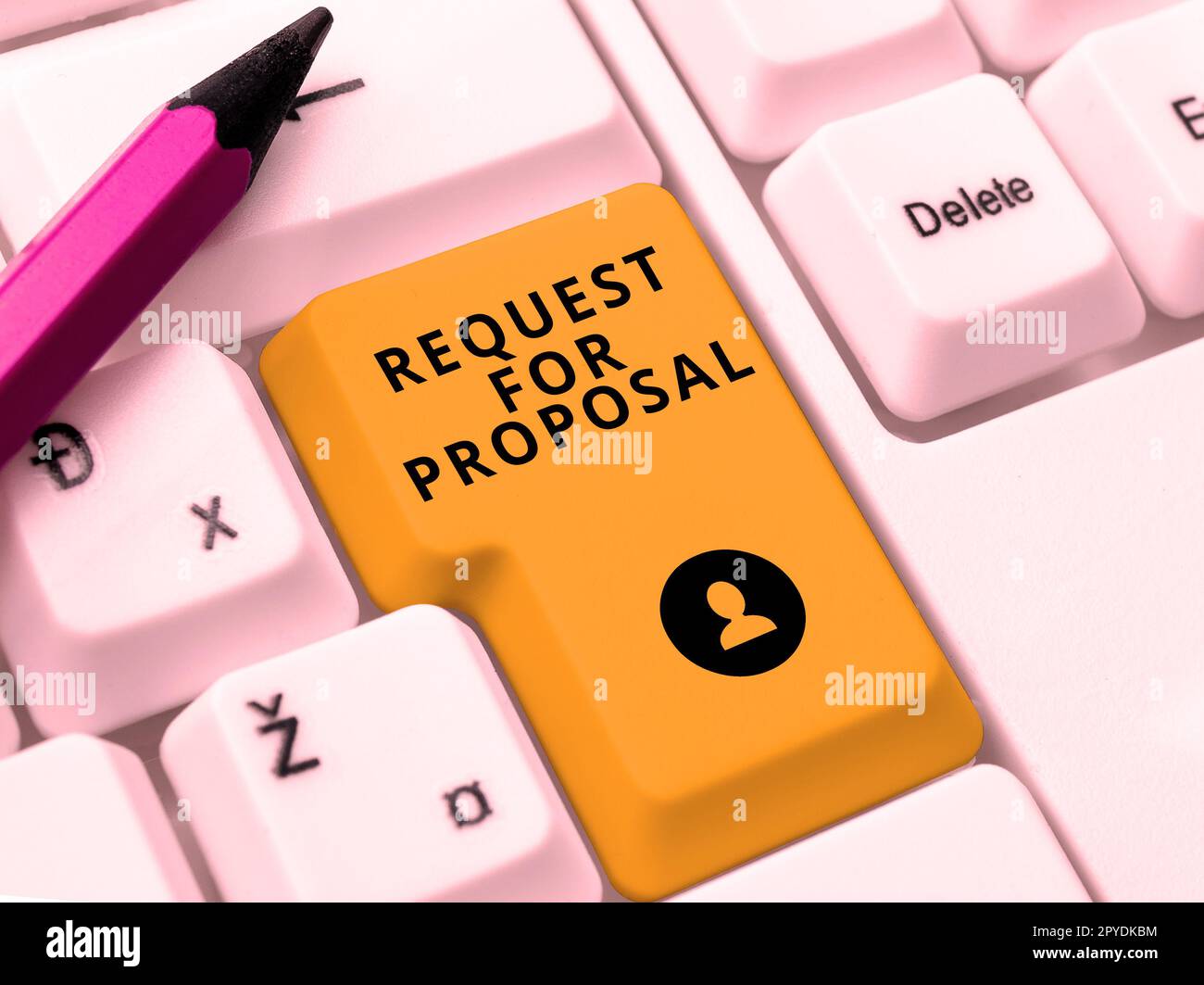 Textzeichen mit „Request for Proposal“. Das Internet-Konzeptdokument enthält einen Ausschreibungsprozess nach Agentur oder Unternehmen Stockfoto