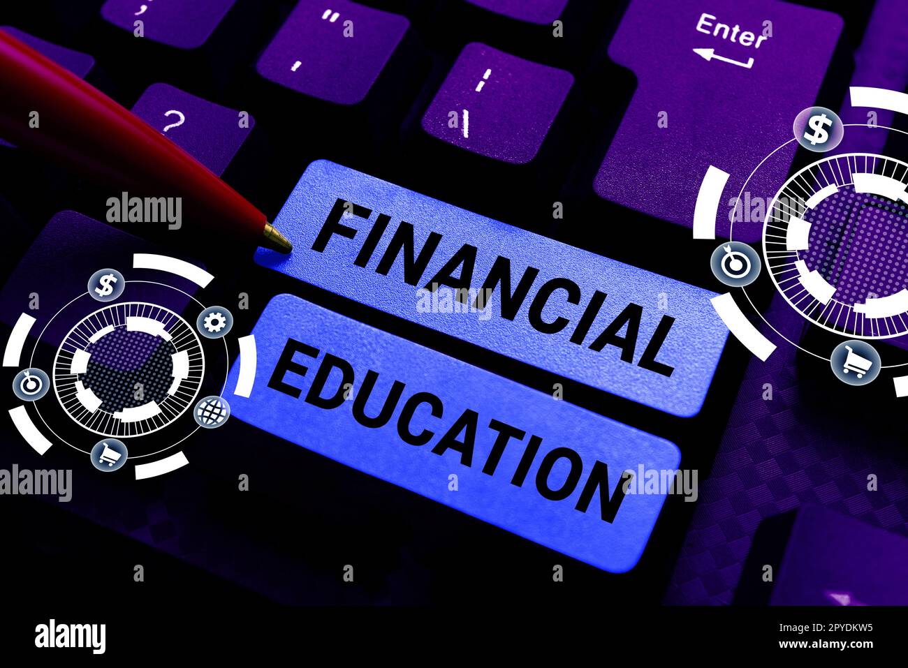 Schreiben mit Text "Financial Education". Konzept, das bedeutet, Währungsbereiche wie Finanzen und Investitionen zu verstehen Stockfoto