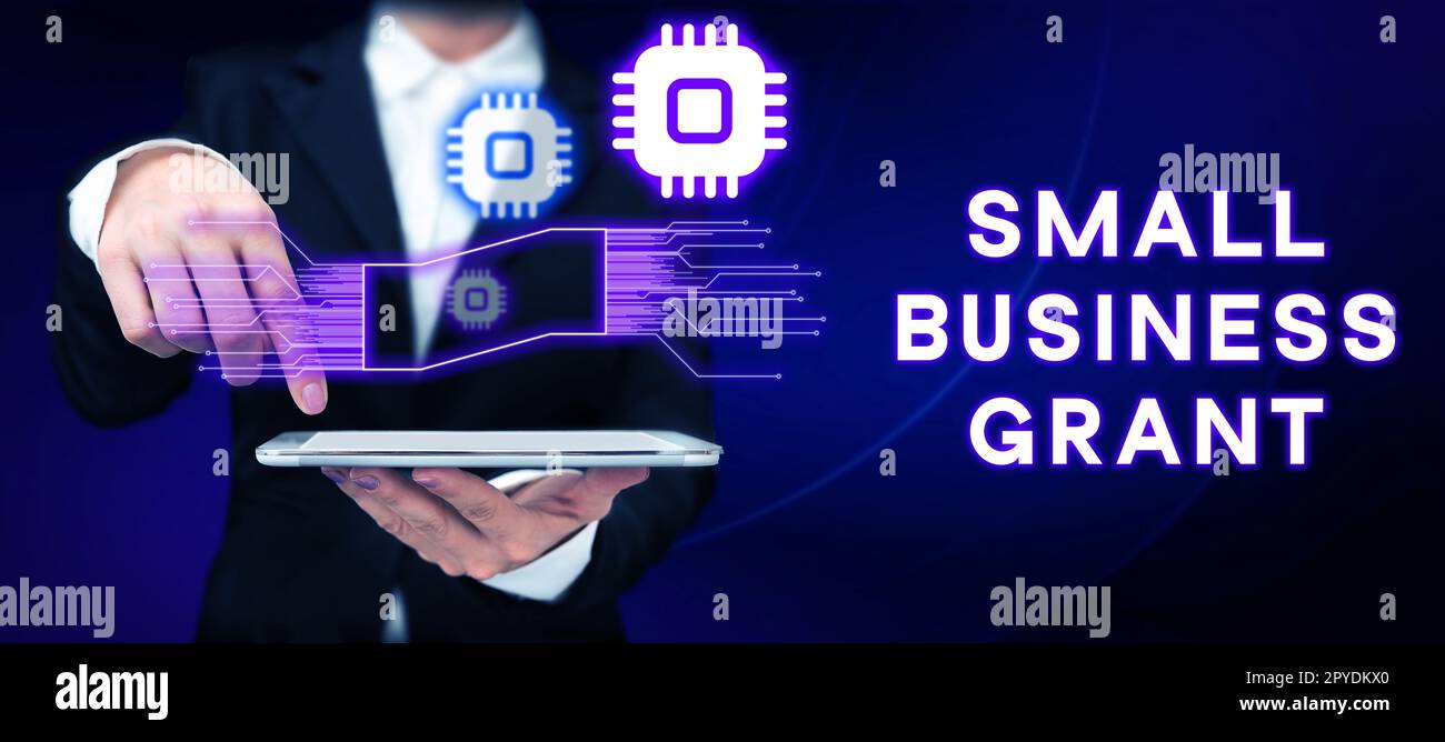 Handschriftlicher Text Small Business Grant. Wort für ein Privatunternehmen, das für seine begrenzte Größe bekannt ist Stockfoto