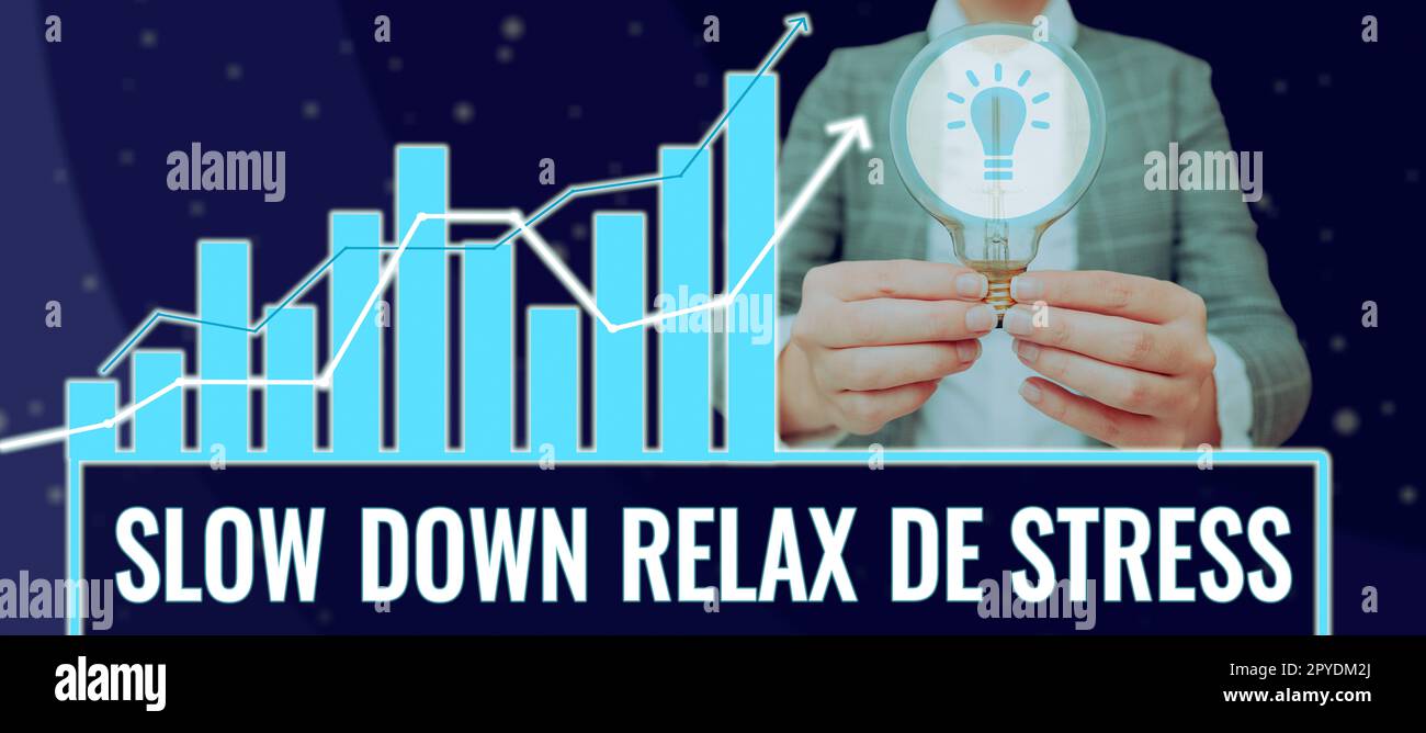 Konzeptionelle Anzeige langsamer Relax De Stress. Geschäftsübersicht Pause Stress reduzieren Ruhe bewahren Stockfoto
