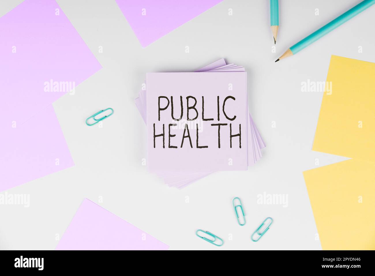 Inspiration zeigt Zeichen Public Health. Unternehmerischer Ansatz zur Förderung einer gesunden Lebensweise für die Gemeinschaft und ihre Menschen Stockfoto