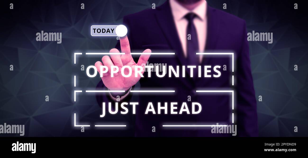 Konzeptionelle Darstellungsmöglichkeiten stehen vor der Tür. Ein paar Umstände, die es ermöglichen, etwas in kurzer Zeit zu tun Stockfoto