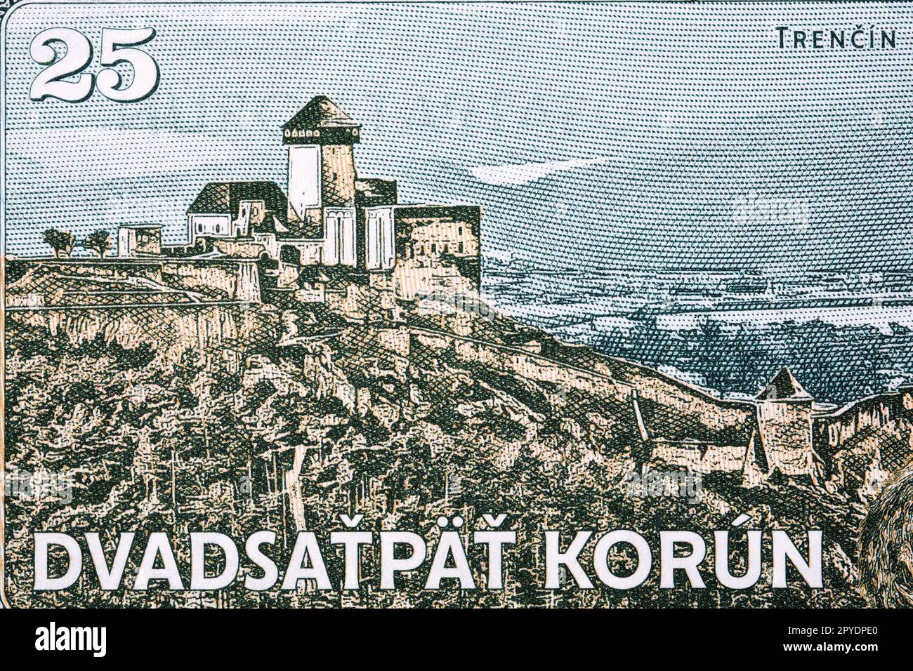 Schloss Trencin aus Geld Stockfoto