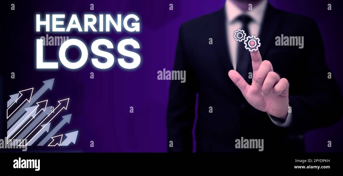 Handschriftzeichen Schwerhörigkeit. Konzeptionelle Fotos sind teilweise oder vollständig nicht in der Lage, Geräusche normal zu hören Stockfoto