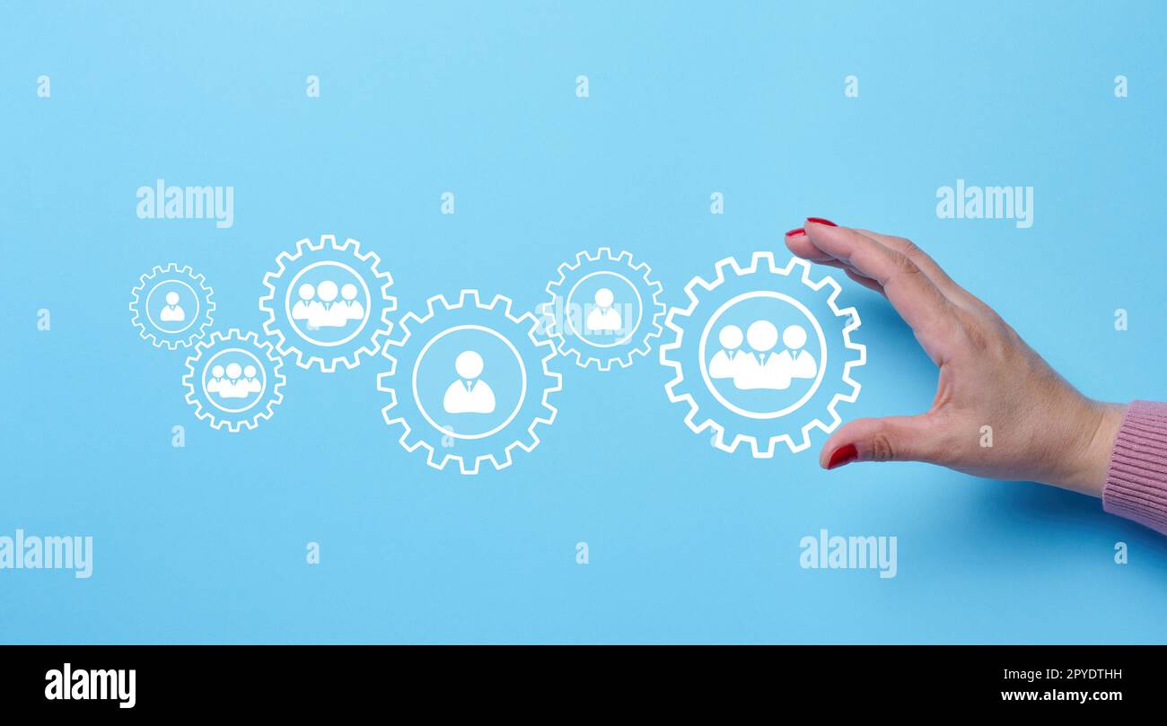 Personal- und Handsymbole, Personalmanagement-Konzept, Verbesserung der Teamleistung und Führung Stockfoto