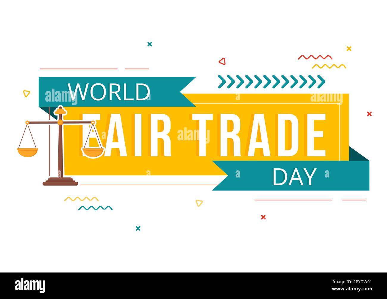 Illustration zum Welttag des fairen Handels mit digitalen Skalen, Climate Justice und Planet Economic in flachem Cartoon, handgezeichnet für Landing-Page-Vorlagen Stockfoto