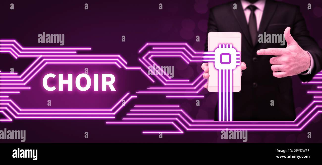 Textzeichen mit Chor. Ein Wort, das auf eine Gruppe geschrieben wurde, die Ensemble singen soll Stockfoto