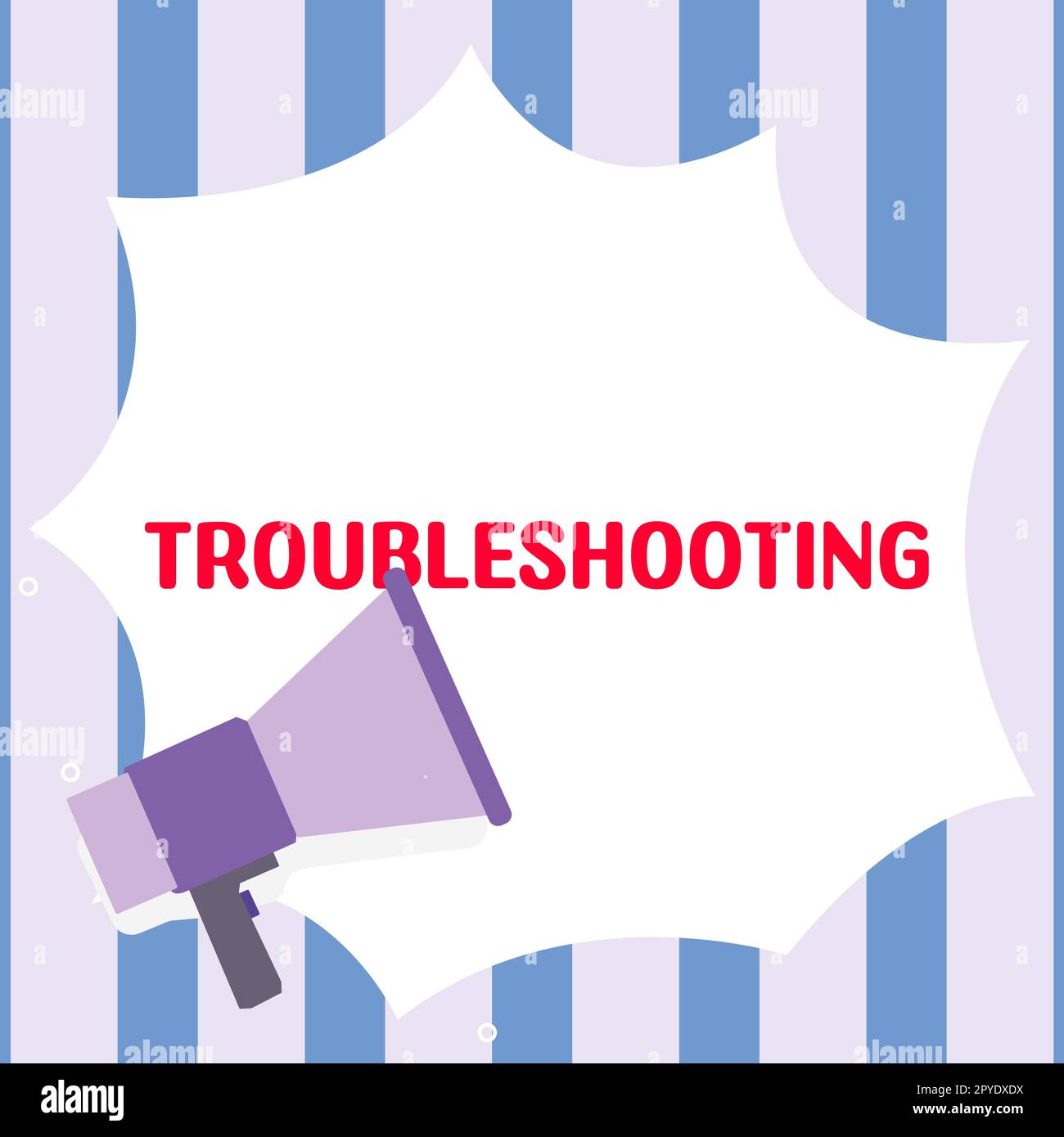 Fehlersuche bei der konzeptionellen Anzeige. Es ist ein Wort über eine Handlung der Untersuchung oder des Umgangs mit den Problemen aufgetaucht Stockfoto