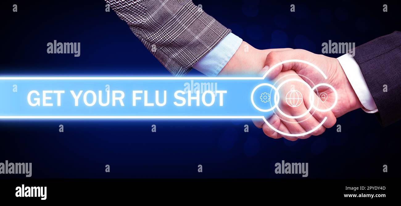 Handschrift Text Get Your Flu Shot. Wort für Kauf den Impfstoff zum Schutz vor Influenza Stockfoto