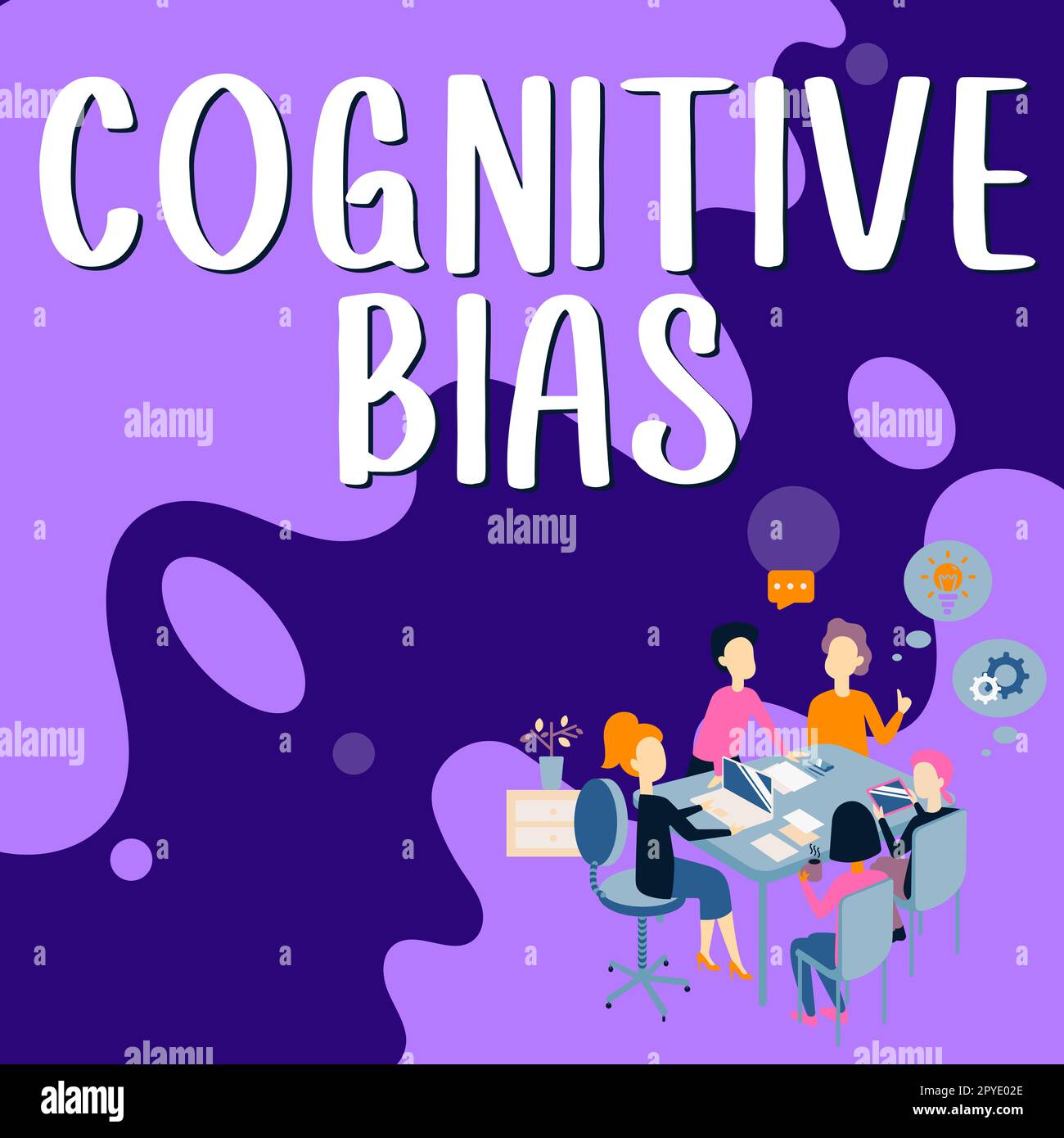 Textbeschriftung mit kognitiven Vorurteilen. Begriffliche photopsychologische Behandlung psychischer Störungen Stockfoto