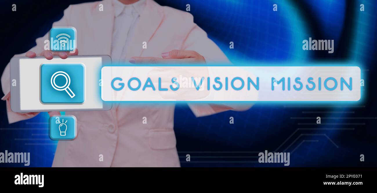 Konzeptionelle Darstellung Ziele Vision Mission. Praxisplanung zur Unterstützung von Community-Gruppen Stockfoto