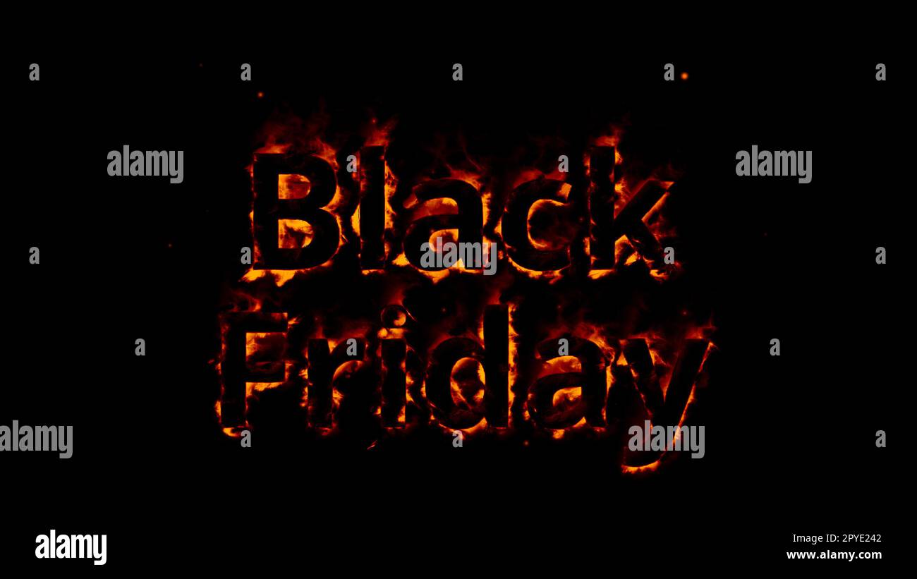 balck friday, geschrieben mit brennenden Briefen und begleitet von Funken Stockfoto