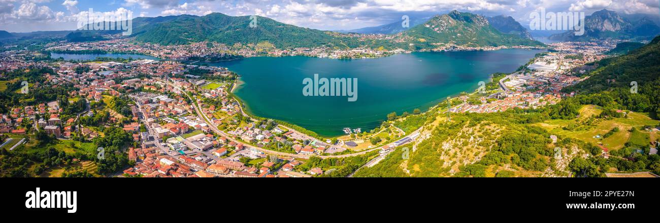 Panoramablick auf den Lago di Garlate Lake Stockfoto