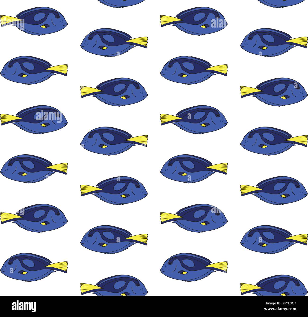 Vektornahtloses Muster handgezeichneter, kritzeliger, farbiger tropischer Fische, isoliert auf weißem Hintergrund Stock Vektor