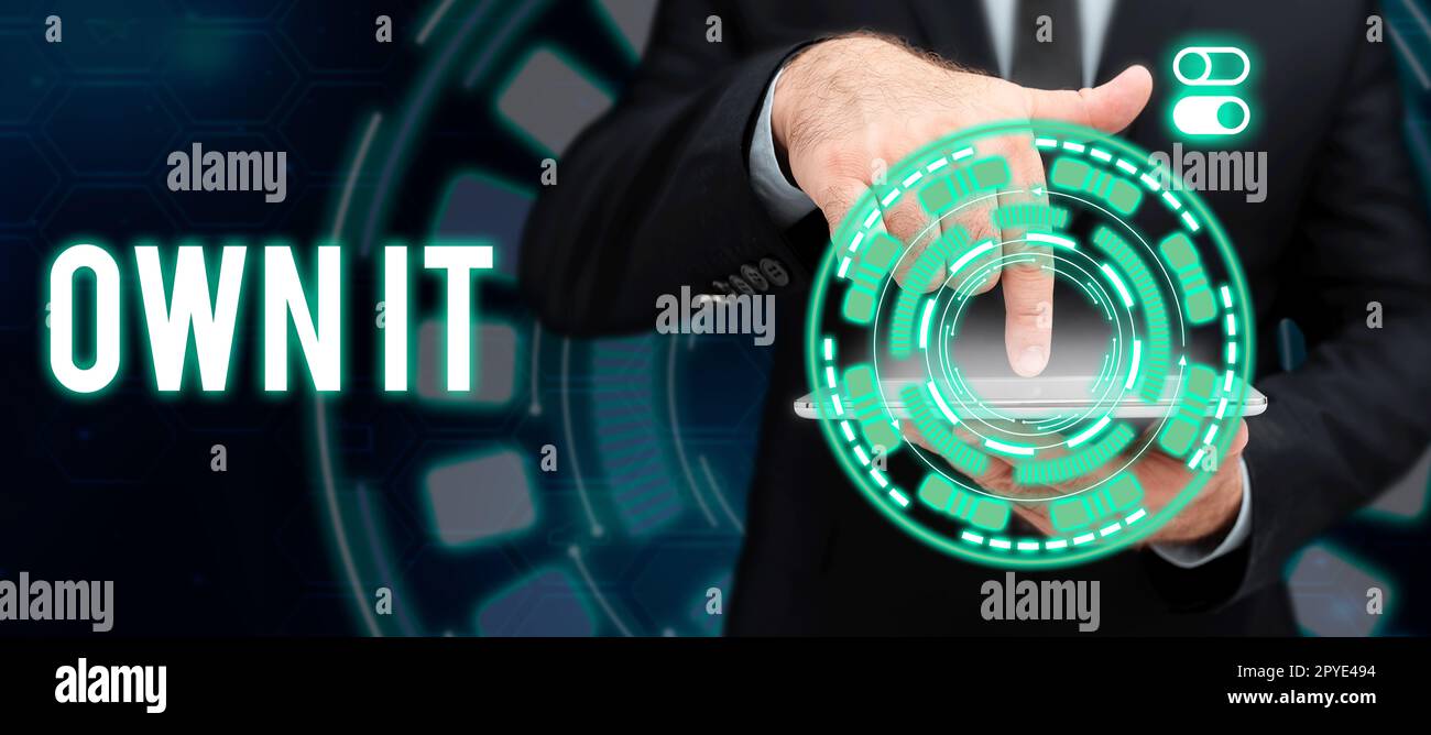 Handschriftlicher Text Own IT. Ein Wort über die Verpflichtung, etwas zurückzuzahlen, als Gegenleistung für etwas, das zurückgezahlt wurde Stockfoto