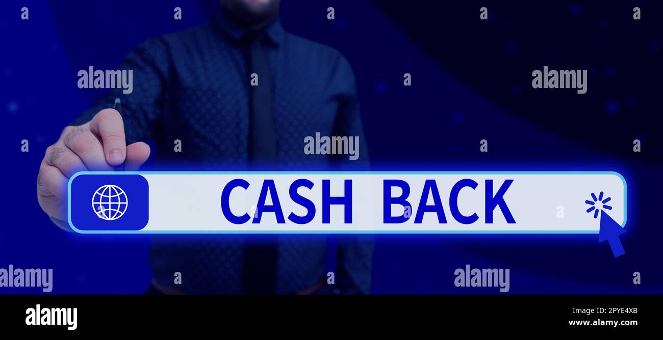 Konzeptionelle Darstellung – Cashback. Ein Wort für Anreiz bot Käufern bestimmte Produkte an, mit denen sie Bargeld erhielten Stockfoto