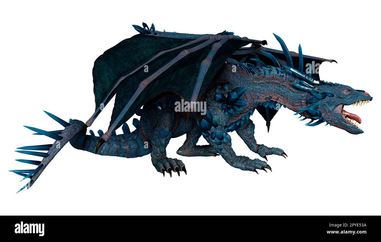 3D-Rendering eines Fantasy-Drachen isoliert auf weißem Hintergrund Stockfoto
