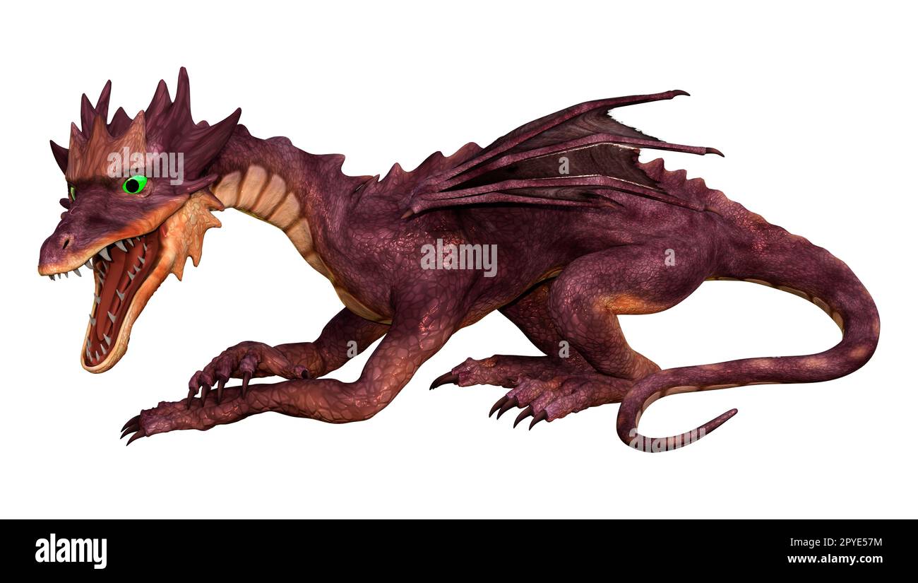 3D-Rendering eines Fantasy-Drachen isoliert auf weißem Hintergrund Stockfoto