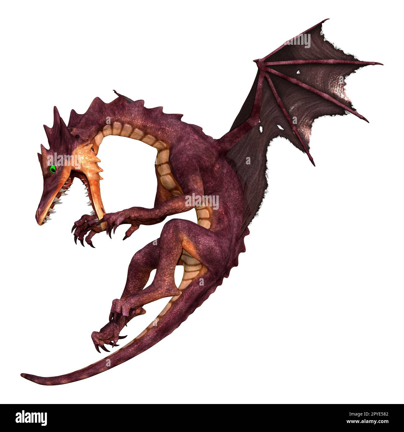 3D-Rendering eines Fantasy-Drachen isoliert auf weißem Hintergrund Stockfoto