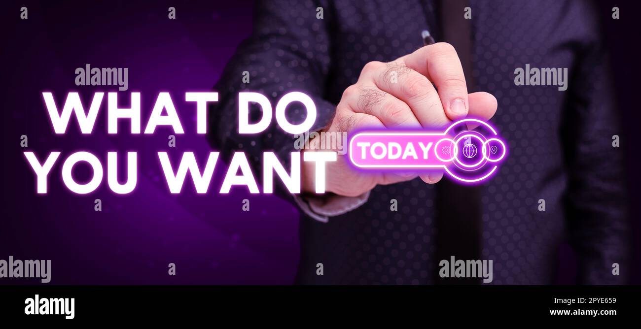 Ein handschriftliches Schild. Was wollen Sie? Geschäftsüberblick, der verwendet wird, um jemandem etwas anzubieten oder ihn nach seinen Bedürfnissen zu fragen Stockfoto