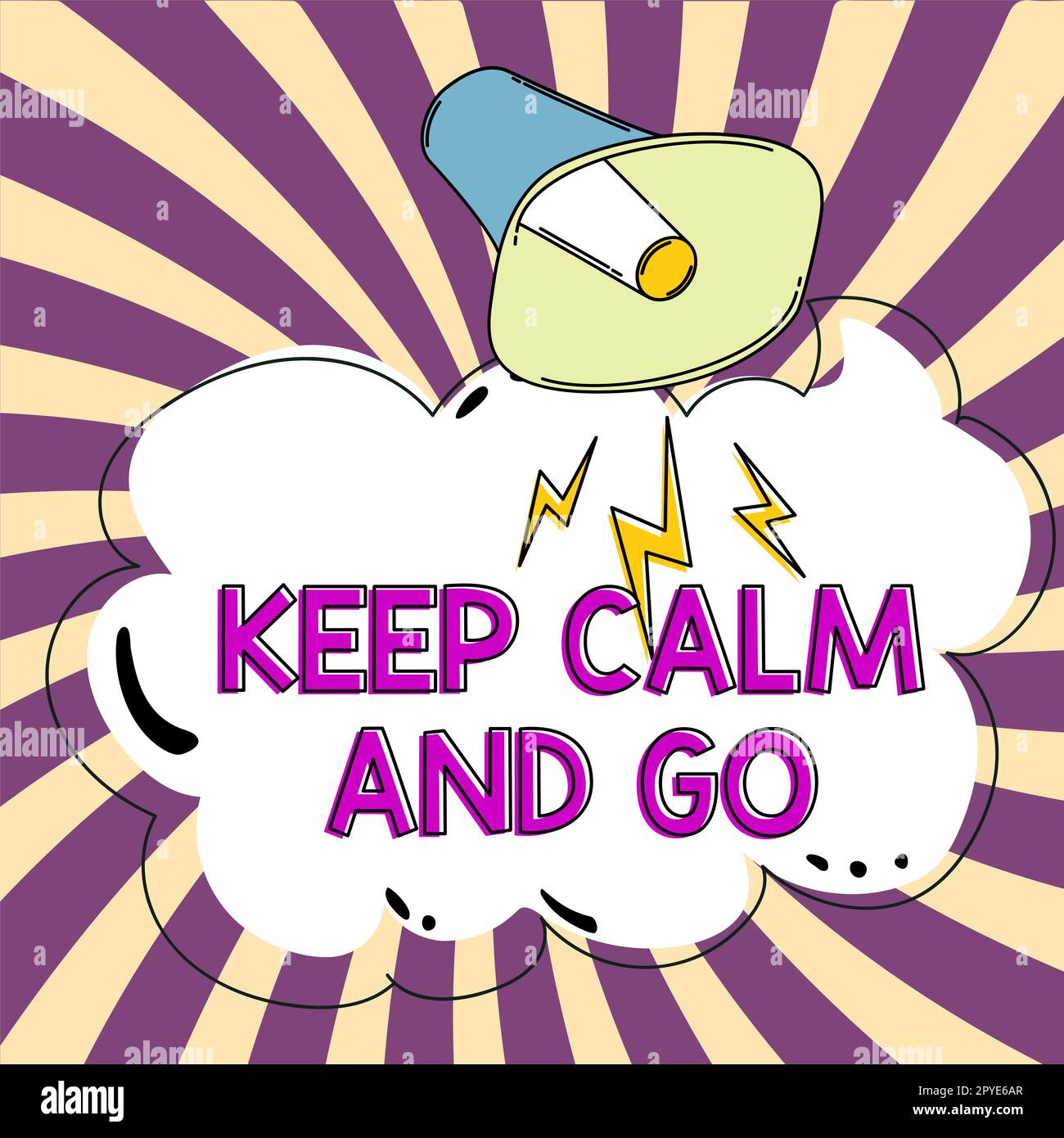 Inspiration mit Schild „Keep Calm and Go“. Konzeptfotos entspannt machen und Motivation weiterarbeiten Inspiration Stockfoto