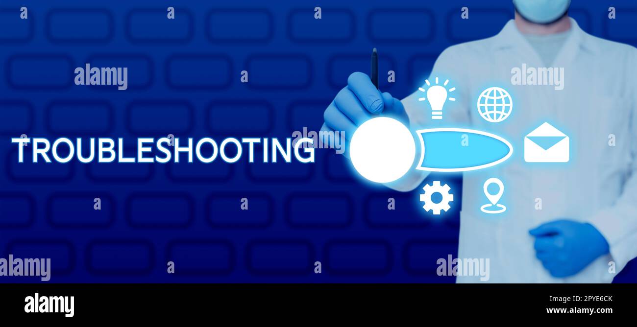 Schreiben Textanzeige Fehlerbehebung. Geschäftsüberblick eine Untersuchung oder Behandlung der Probleme ist aufgetreten Stockfoto
