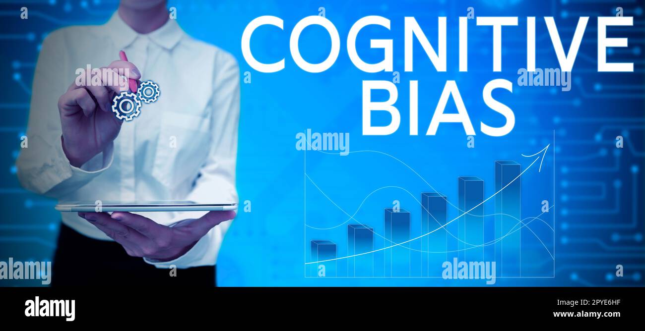 Handgeschriebenes Zeichen kognitive Vorurteile. Geschäftsideepsychologische Behandlung psychischer Störungen Stockfoto