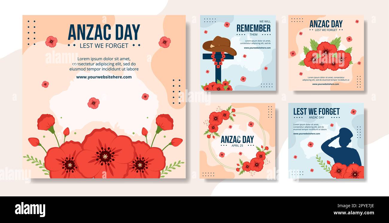 Anzac Day of Lest We Forget Social Media Post Flat Cartoon handgezeichnete Vorlagen Illustration Stockfoto