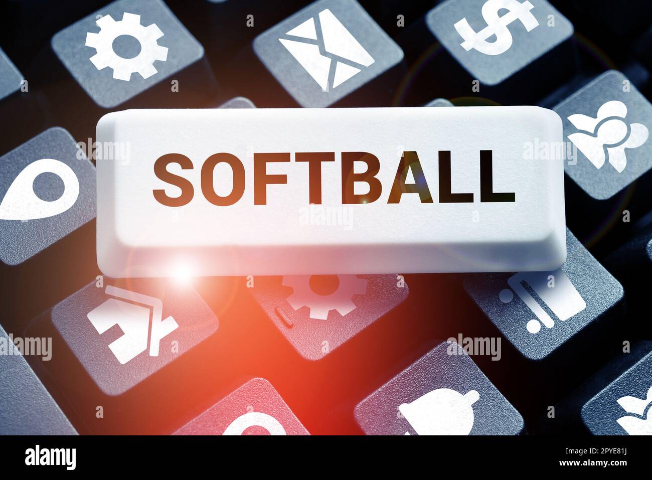 Handschriftlicher Text Softball. Geschäftskonzept ein Sport ähnlich dem Baseball, der mit einem Ball und einem Schläger gespielt wird Stockfoto