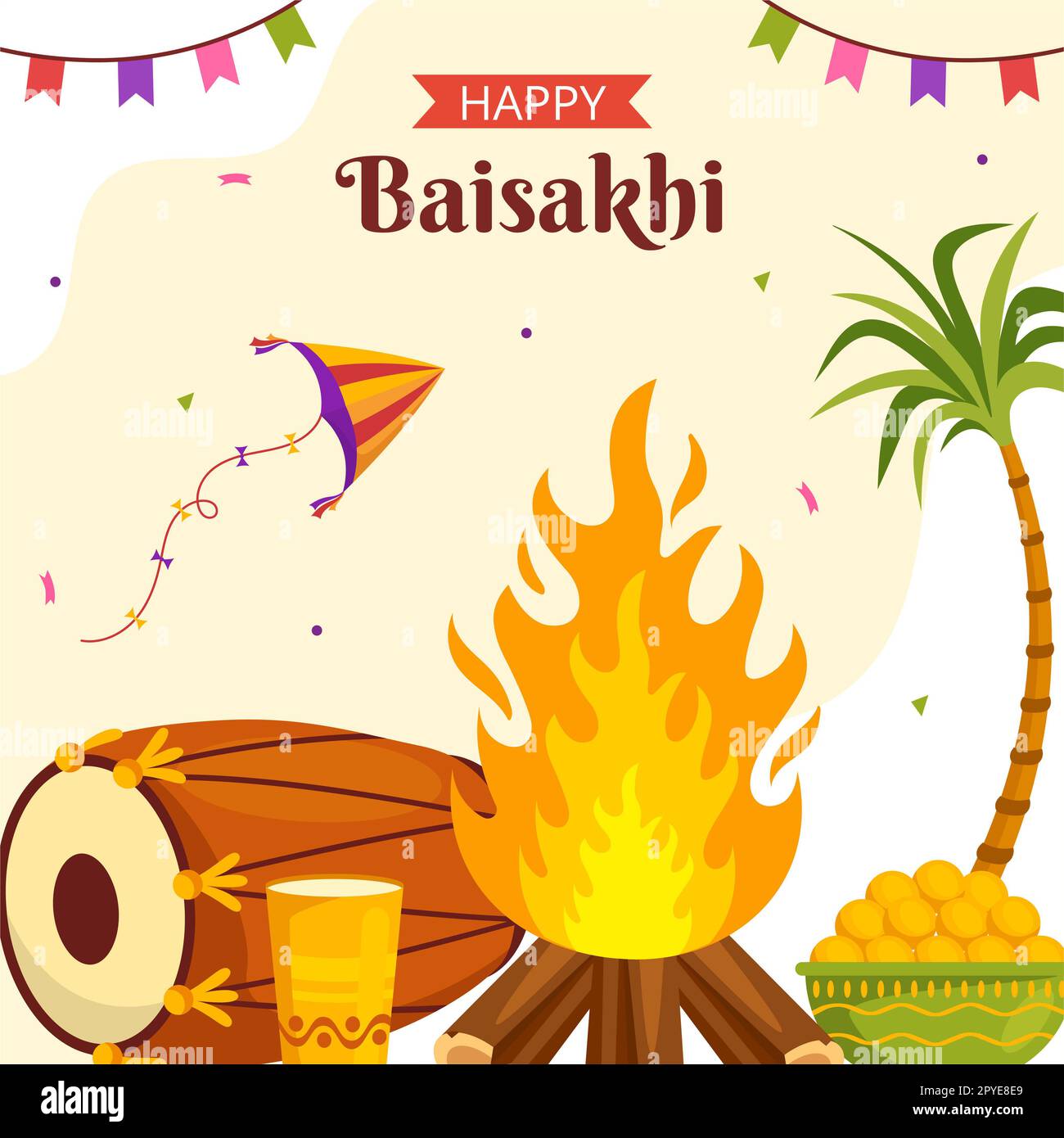 Happy Baisakhi Social Media Hintergrundillustration Cartoon Handgezeichnete Vorlagen Stockfoto