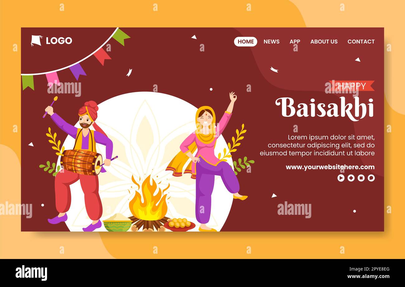 Happy Baisakhi Landing Page Für Soziale Medien Handgezeichnete Vorlage Hintergrunddarstellung Stockfoto