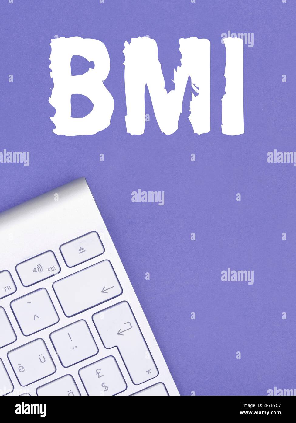 Konzeptionelle Bildunterschrift BMI. Internet Concept Methode zur Bestimmung des Körperfettgehaltes auf Gewichts- und Grössenbasis Stockfoto