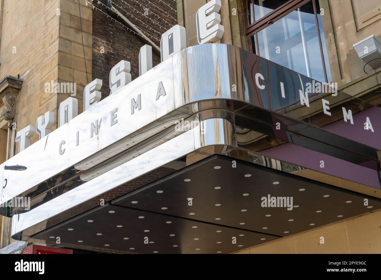 Ein Blick auf das Schild im Tyneside Cinema - einem unabhängigen Kino in der Stadt Newcastle upon Tyne, Großbritannien. Stockfoto