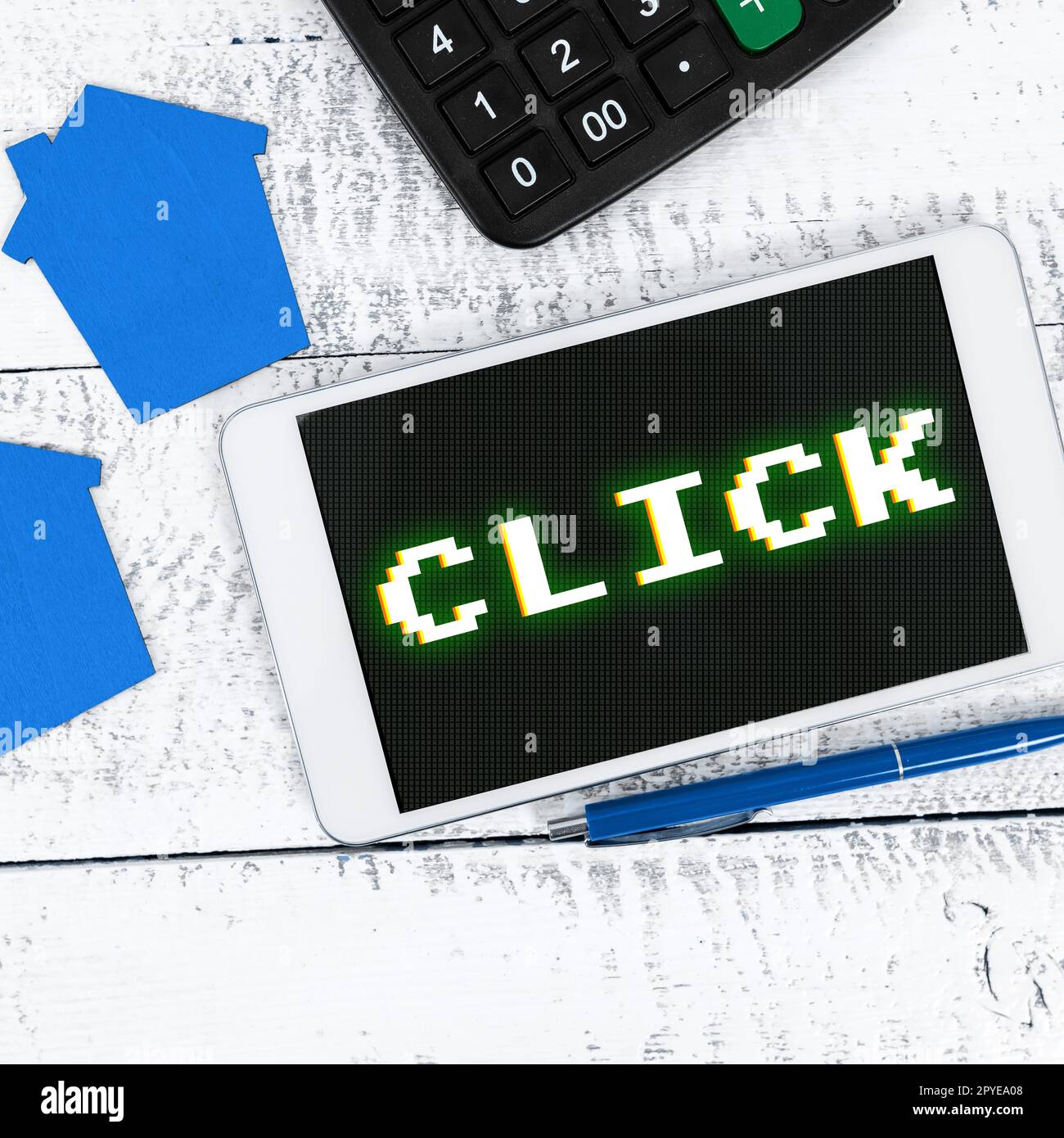 Schreiben Text anzeigen Klicken Sie auf. Word for Act: Drücken einer Taste an einer Maus Ähnliches Gerät scharfer kurzer Ton Stockfoto