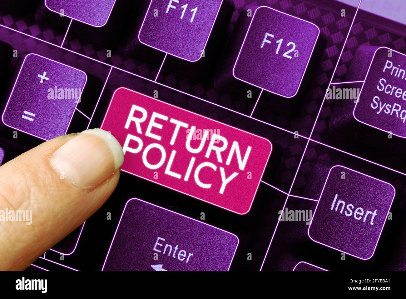 Text mit den Rückgaberichtlinien. Geschäftsbedingungen für die Steuererstattung im Einzelhandel beim Kauf des Internetkonzepts Stockfoto