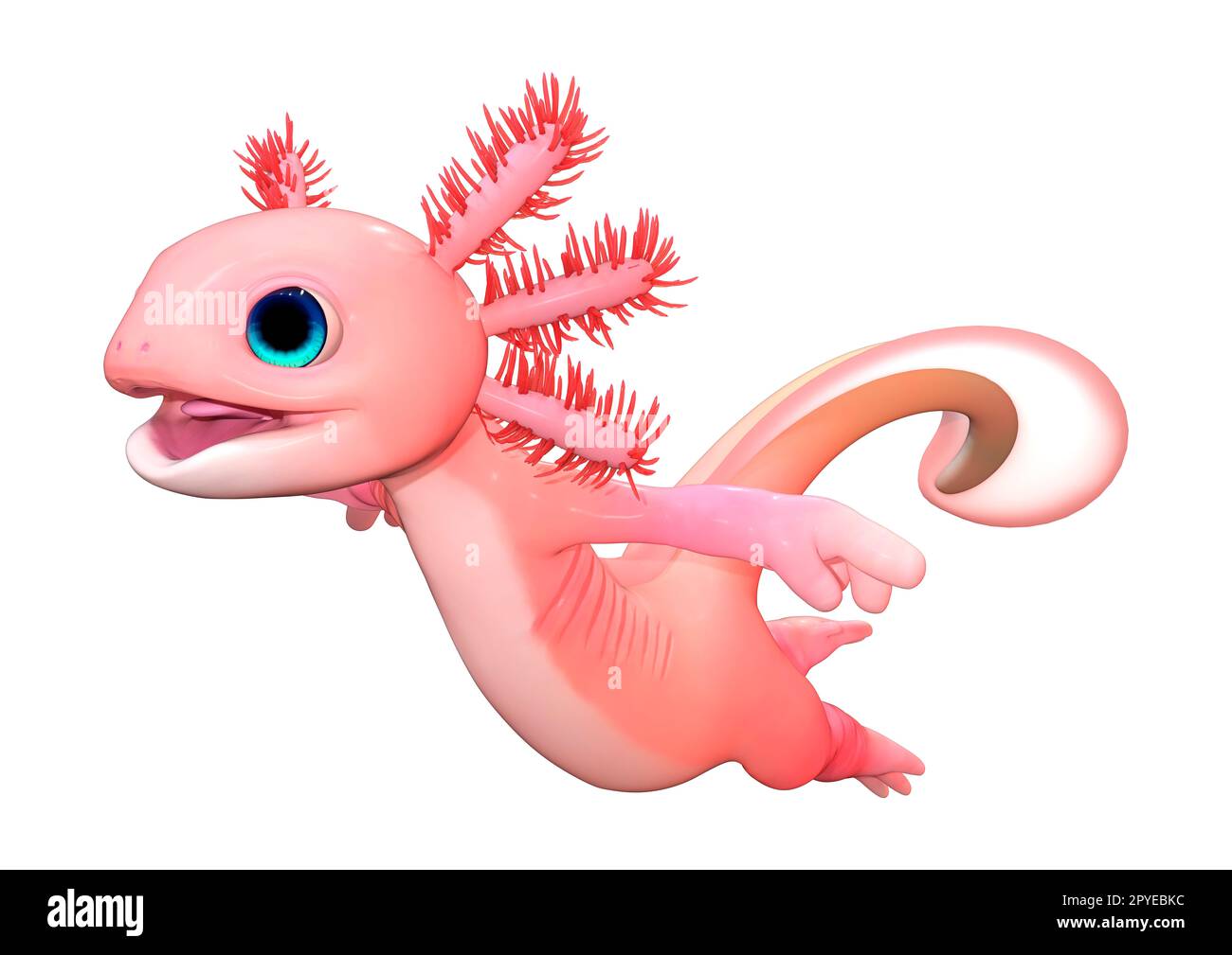 3D Rendering eines niedlichen rosa Toon axolotl isoliert auf weißem Hintergrund Stockfoto