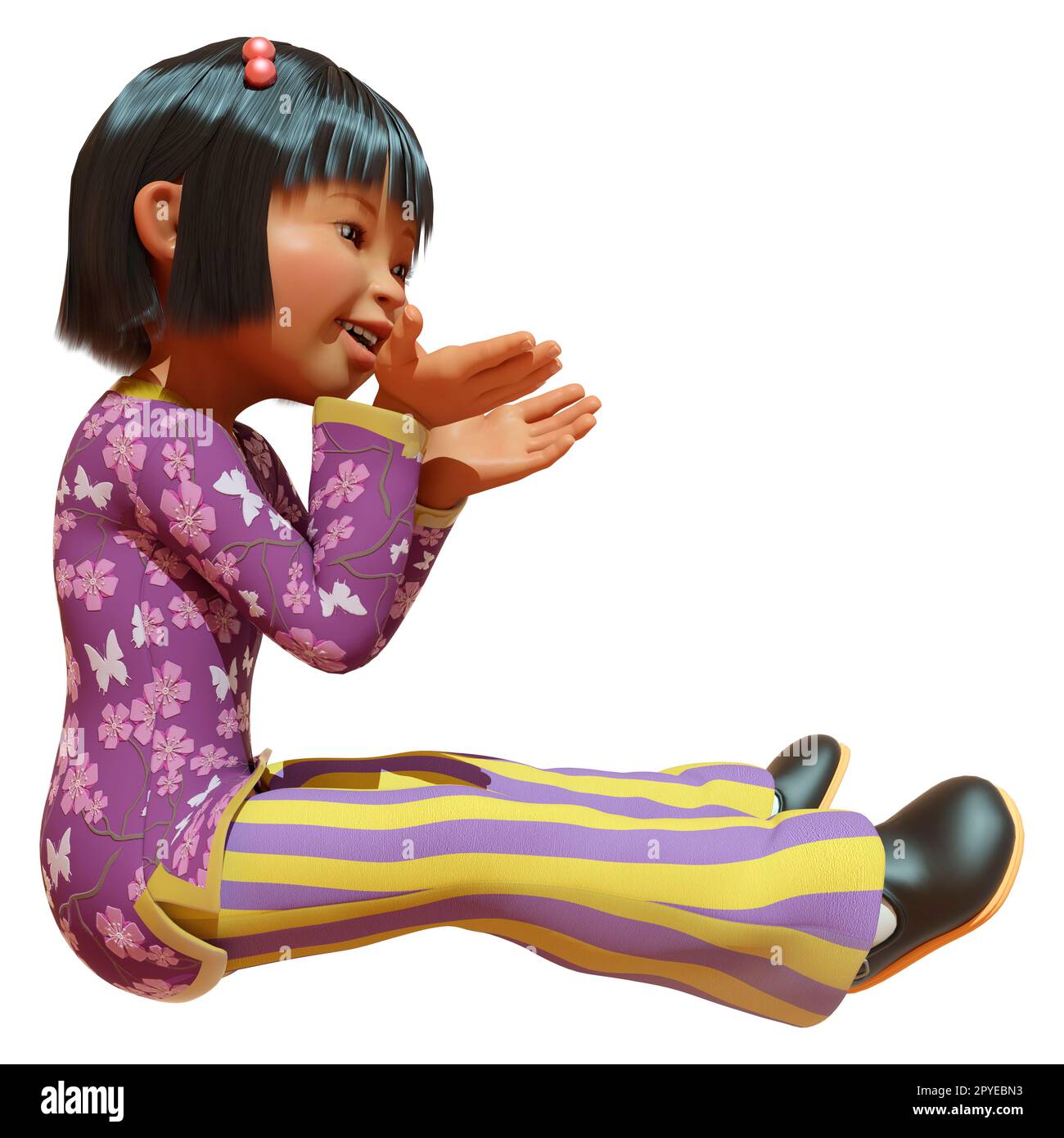 3D-Darstellung eines asiatischen Cartoon-Mädchens isoliert auf weißem Hintergrund Stockfoto