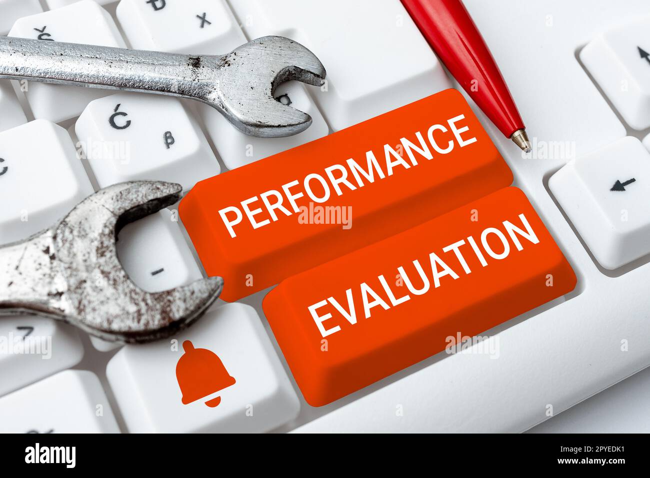 Textzeichen mit Leistungsbewertung. Internetkonzept Entwicklung und Aktionsplanung eines anderen Stockfoto