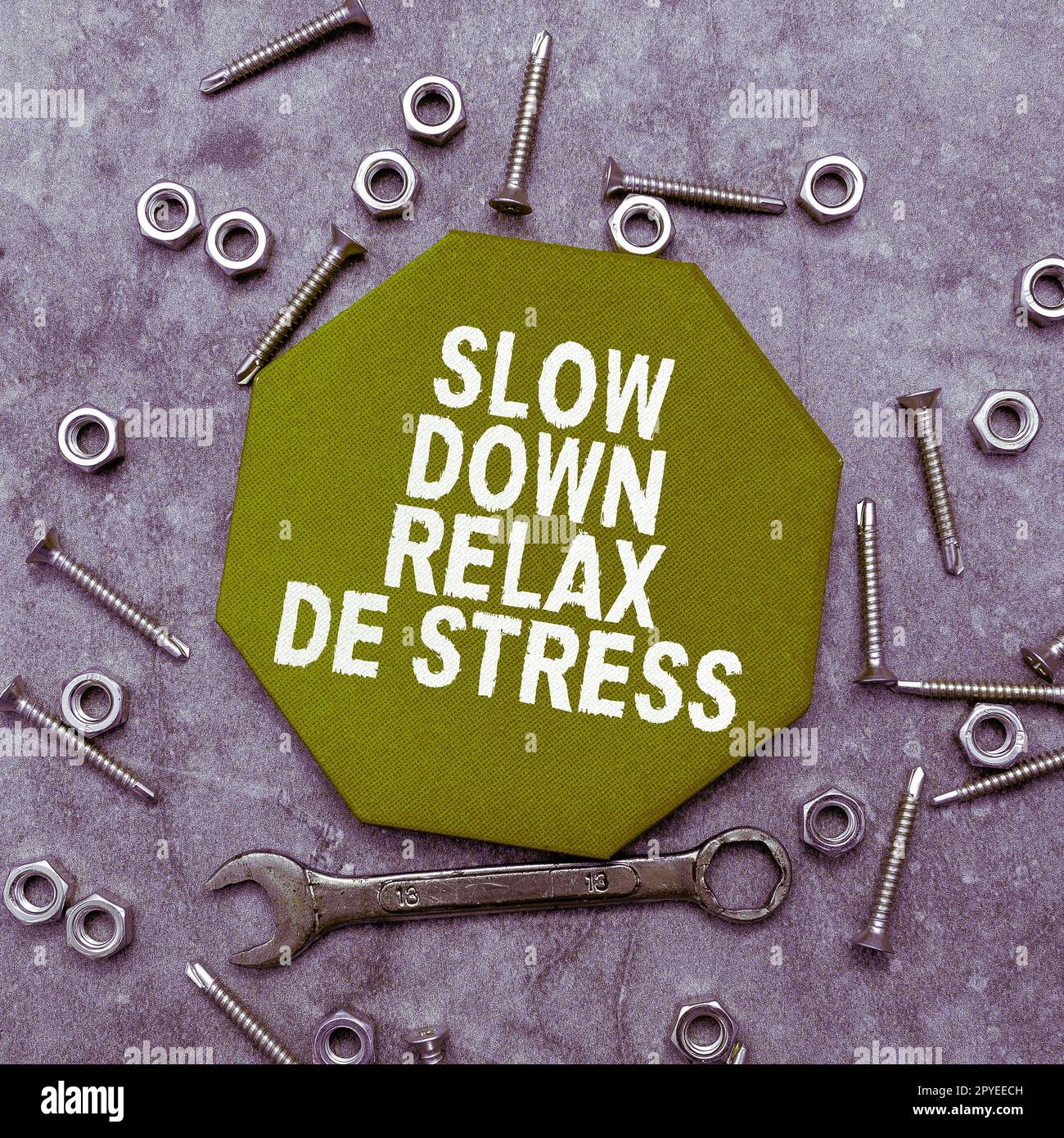 Konzeptionelle Anzeige langsamer Relax De Stress. Business Concept Have a Break Stresspegel reduzieren Ruhe bewahren Stockfoto
