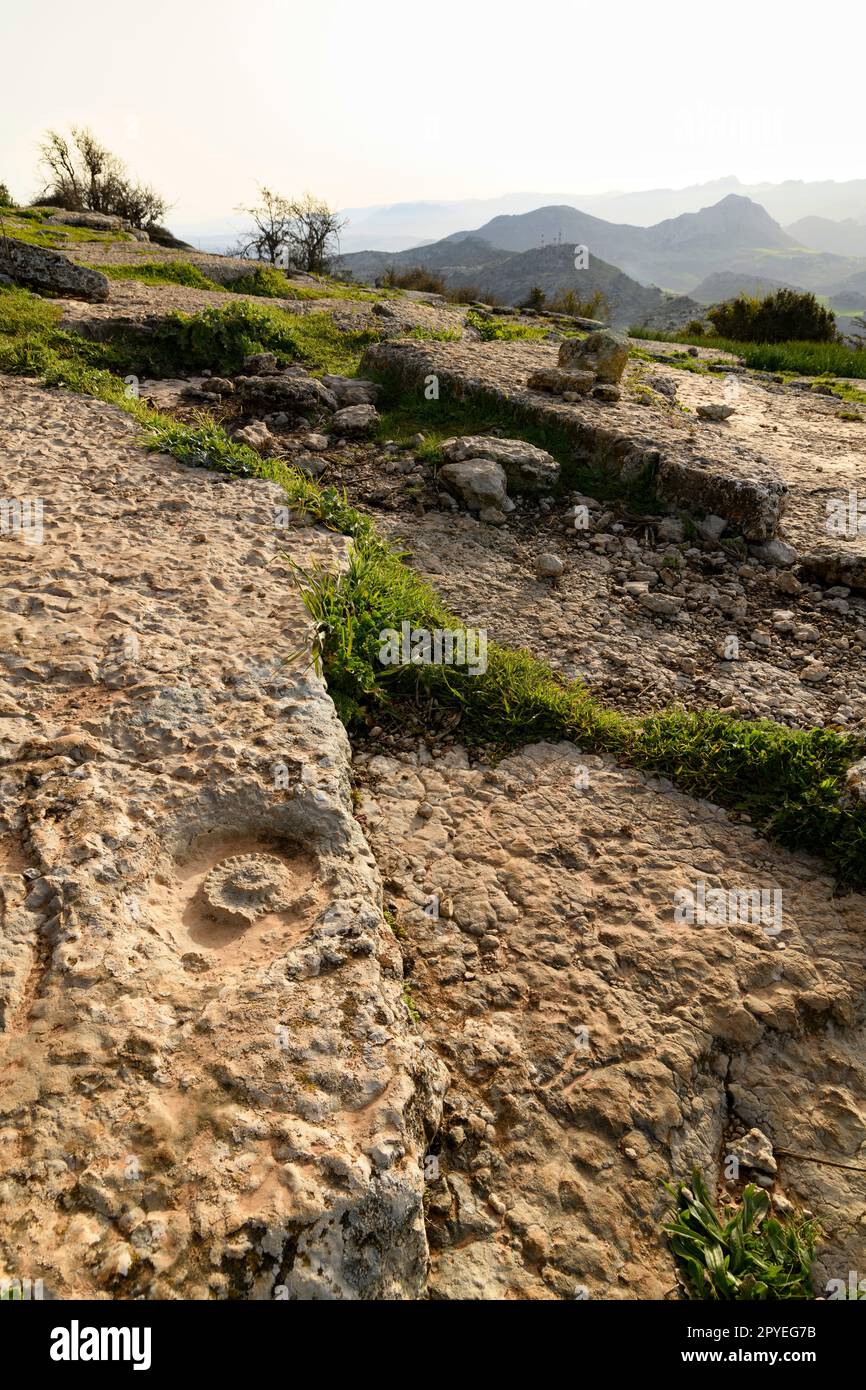 El Torcal de Antequera. Bonitos paisajes Karsticos, con muchas huellas de Amonites. Stockfoto