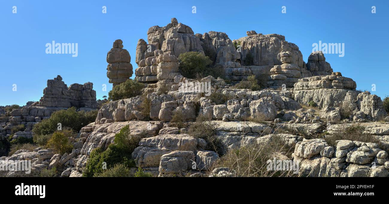 El Torcal de Antequera. Bonitos paisajes Karsticos, con muchas huellas de Amonites. Stockfoto