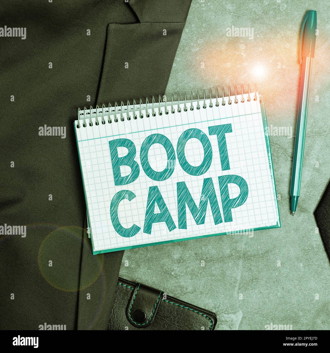 Konzeptionelle Ausstellung Boot Camp. Geschäftsidee Militärtrainingslager für neue Rekruten harte Disziplin Fitness Stockfoto