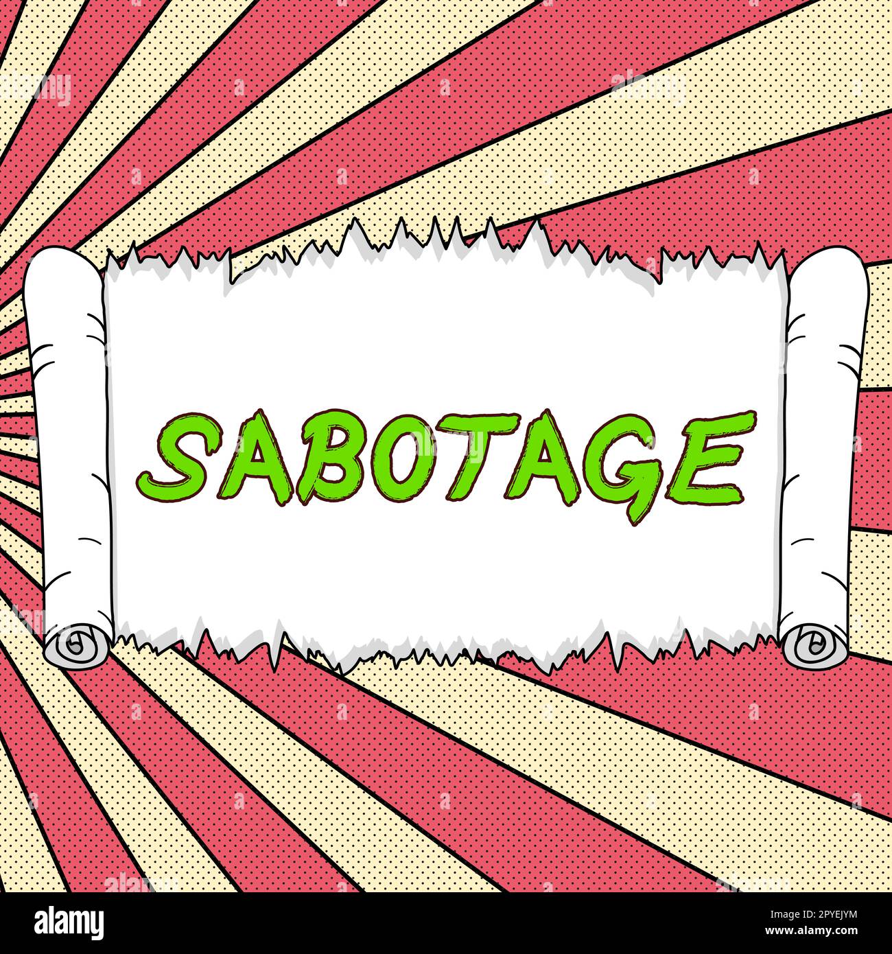 Hand schreiben Zeichen Sabotage. Wort geschrieben über die Zerstörung der Werkzeuge und Materialien eines Arbeitgebers durch Arbeiter Stockfoto